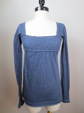 Vintage Y2K Abercrombie & Fitch Blue Smocked Babydoll Long Sleeve Top